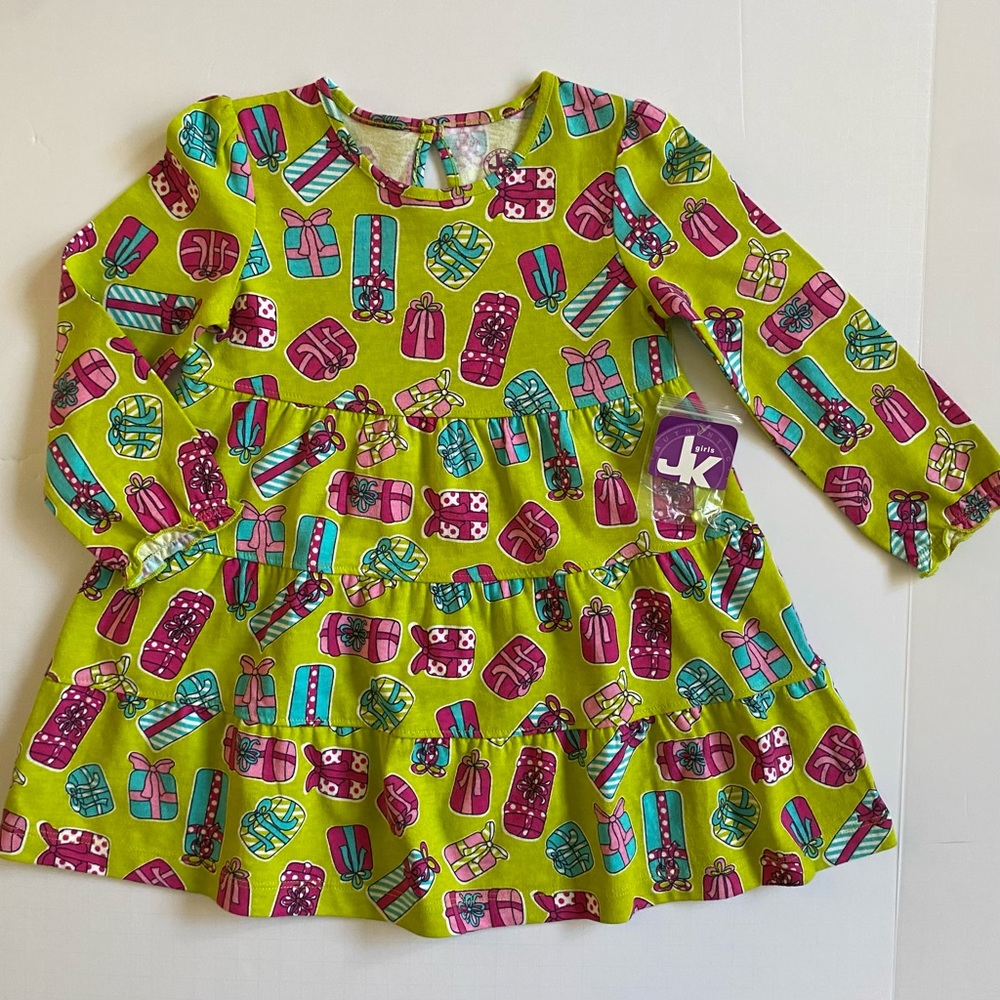Christmas Birthday Dress Size 2T NWT New Green Pink Presents Gifts 100% Cotton